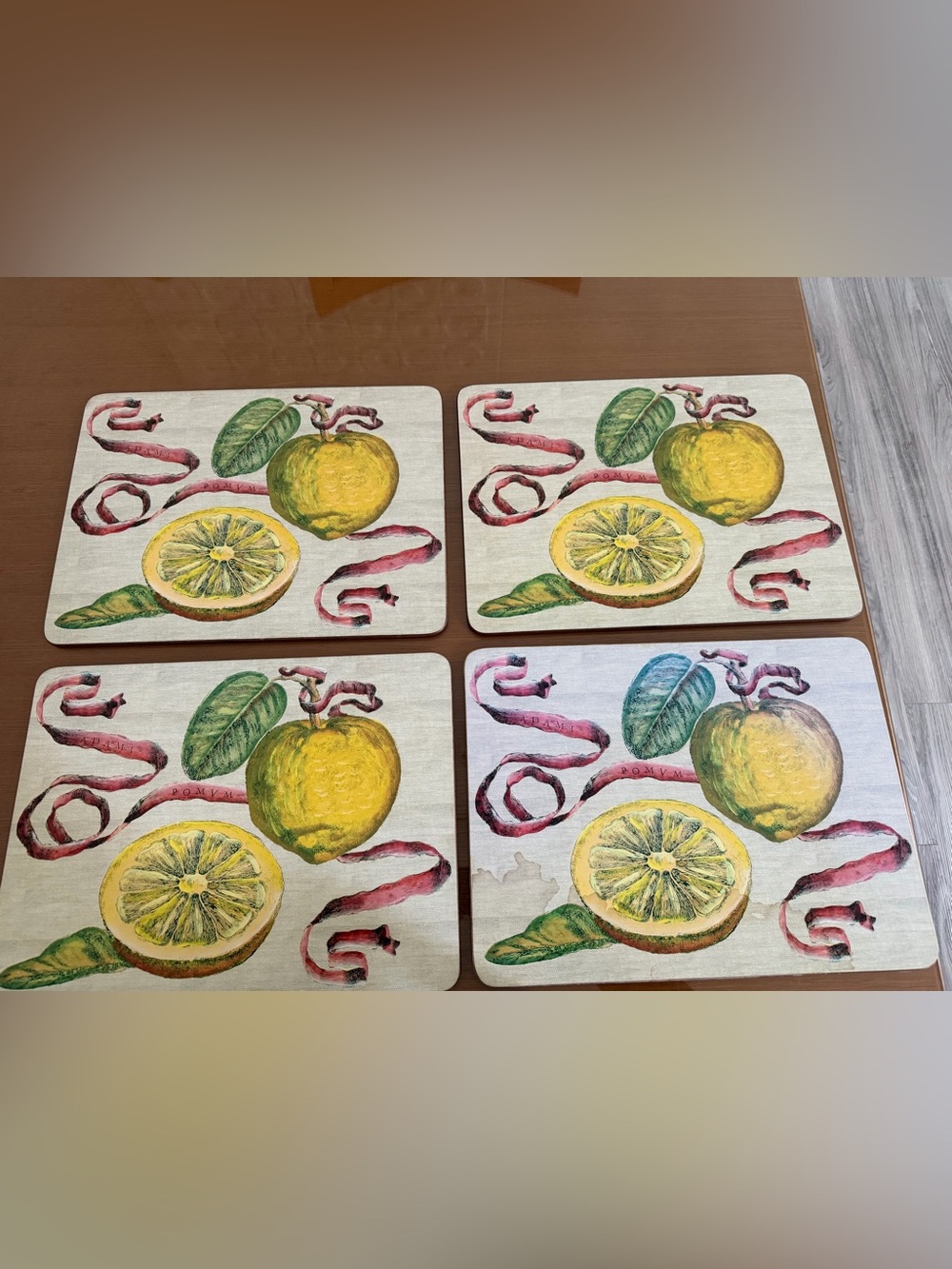 Williams Sonoma Cork Backed Placemats Lemon Fruit Adami Pomvm Set of 4 Rectangle